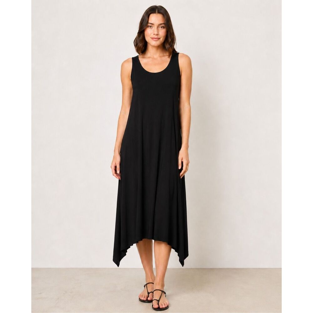 Comfy USA Black Sleeveless Midi Dress Medium Modal Blend Lagenlook #800